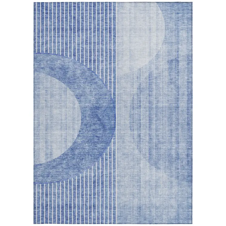 9' X 12' Denim Blue And Sky Blue Geometric Washable Indoor Outdoor Area Rug
