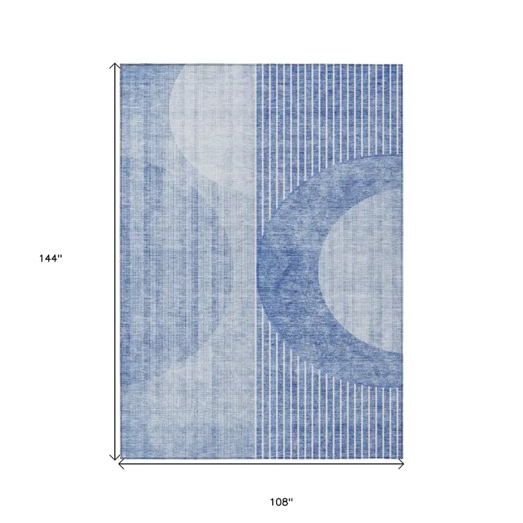 9' X 12' Denim Blue And Sky Blue Geometric Washable Indoor Outdoor Area Rug