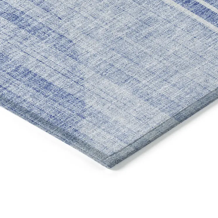 9' X 12' Denim Blue And Sky Blue Geometric Washable Indoor Outdoor Area Rug