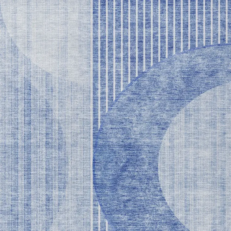 10' X 14' Denim Blue And Sky Blue Geometric Washable Indoor Outdoor Area Rug