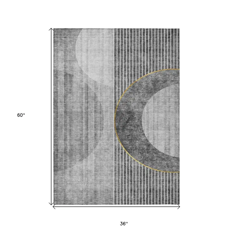 3' X 5' Charcoal Gray And Silver Geometric Washable Indoor Outdoor Area Rug