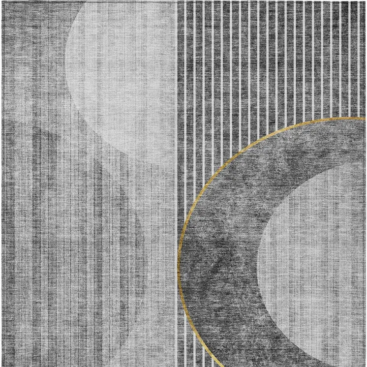 5' X 8' Charcoal Gray And Silver Geometric Washable Indoor Outdoor Area Rug