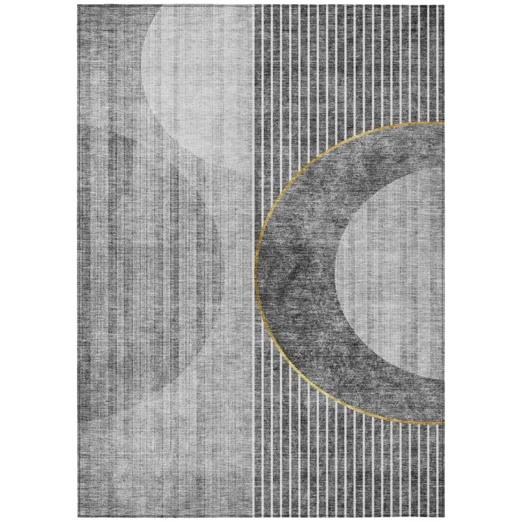 5' X 8' Charcoal Gray And Silver Geometric Washable Indoor Outdoor Area Rug
