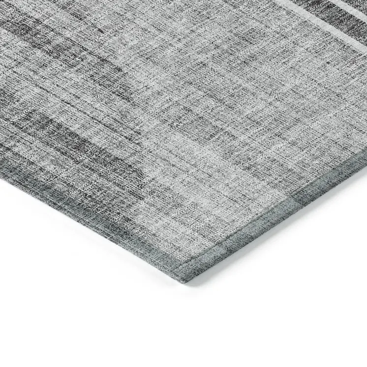 5' X 8' Charcoal Gray And Silver Geometric Washable Indoor Outdoor Area Rug