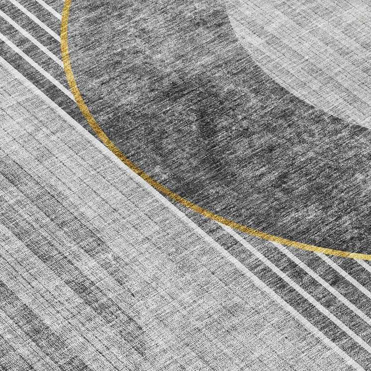5' X 8' Charcoal Gray And Silver Geometric Washable Indoor Outdoor Area Rug