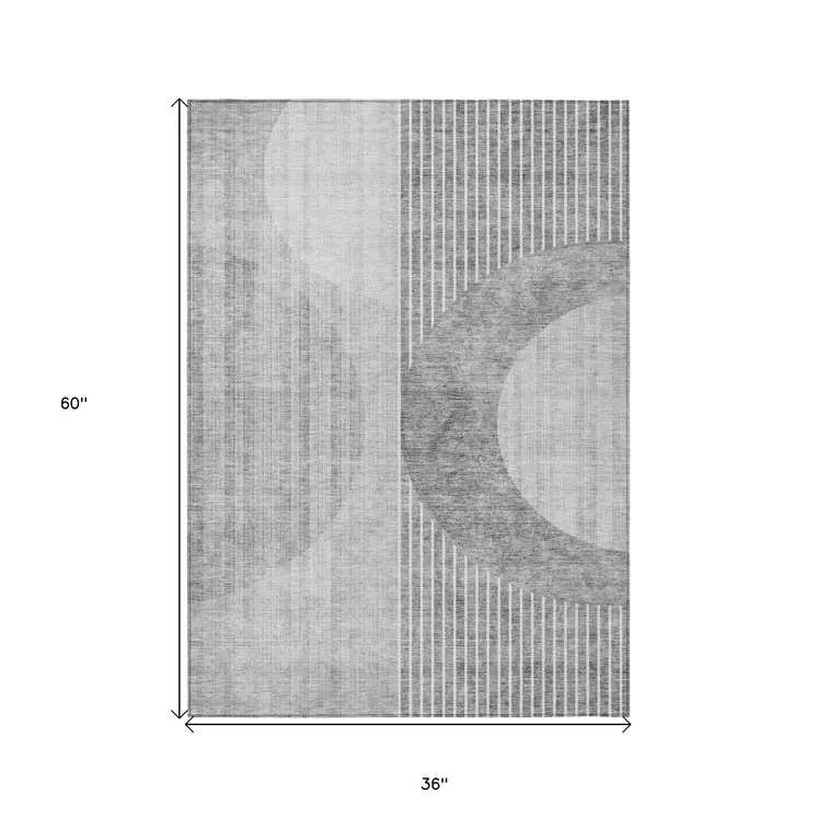 3' X 5' Gray Silver And Charcoal Geometric Washable Indoor Outdoor Area Rug