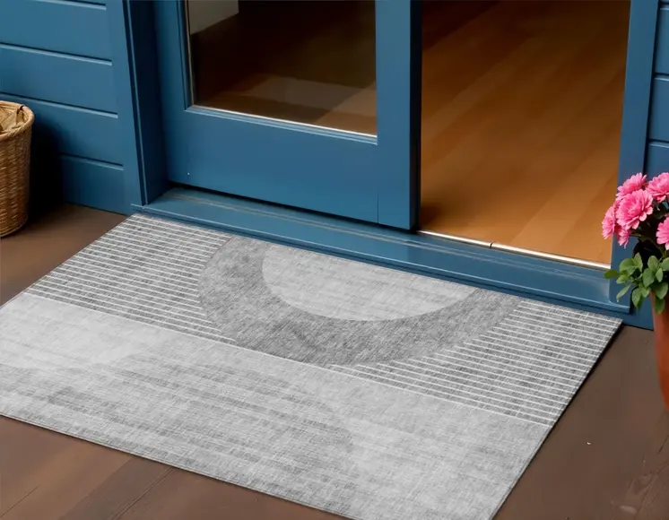3' X 5' Gray Silver And Charcoal Geometric Washable Indoor Outdoor Area Rug