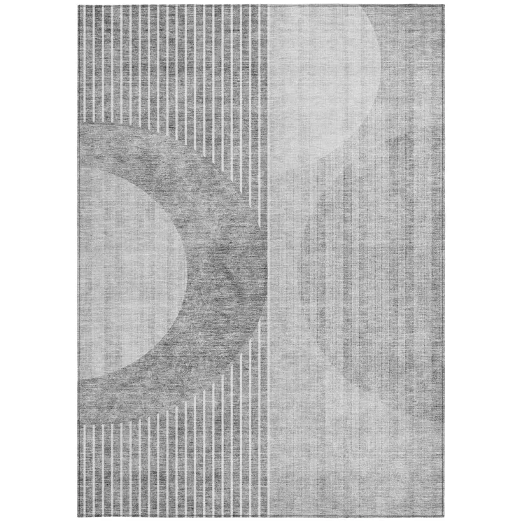 3' X 5' Gray Silver And Charcoal Geometric Washable Indoor Outdoor Area Rug