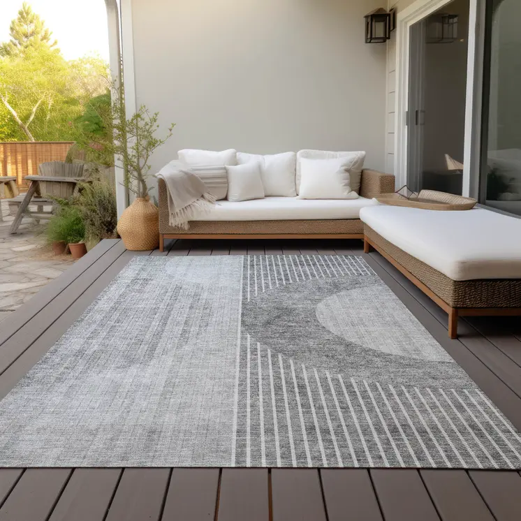 8' X 10' Gray Silver And Charcoal Geometric Washable Indoor Outdoor Area Rug