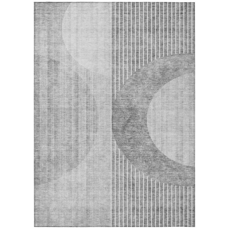 8' X 10' Gray Silver And Charcoal Geometric Washable Indoor Outdoor Area Rug
