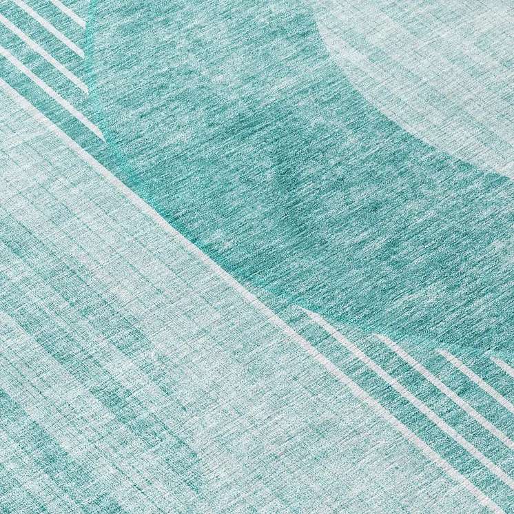 8' Teal Blue And Aqua Round Geometric Washable Indoor Outdoor Area Rug