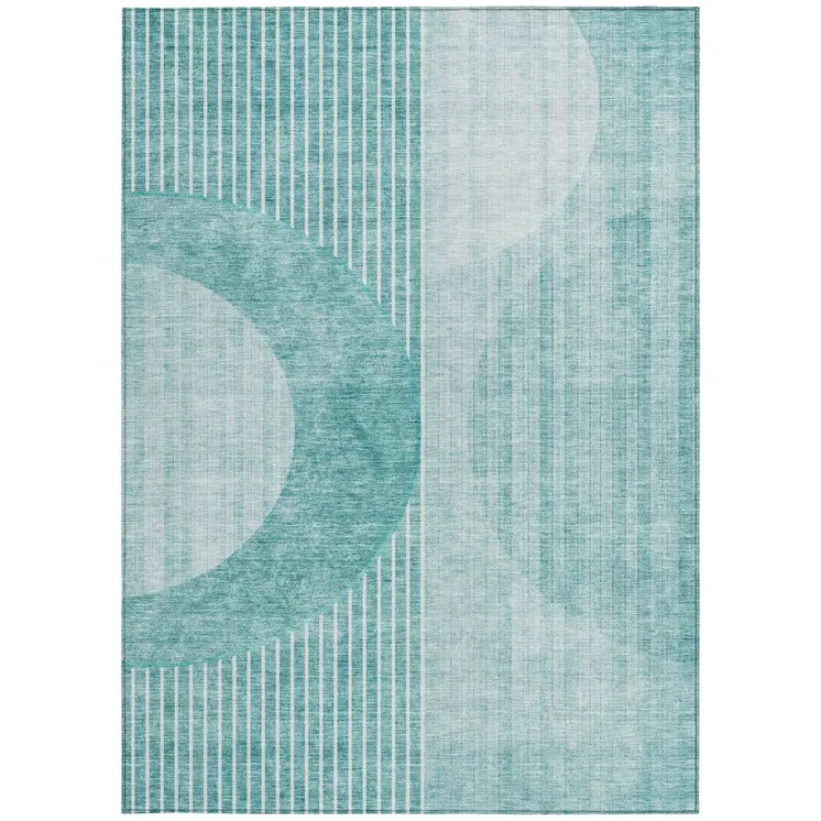10' X 14' Teal Blue And Aqua Geometric Washable Indoor Outdoor Area Rug
