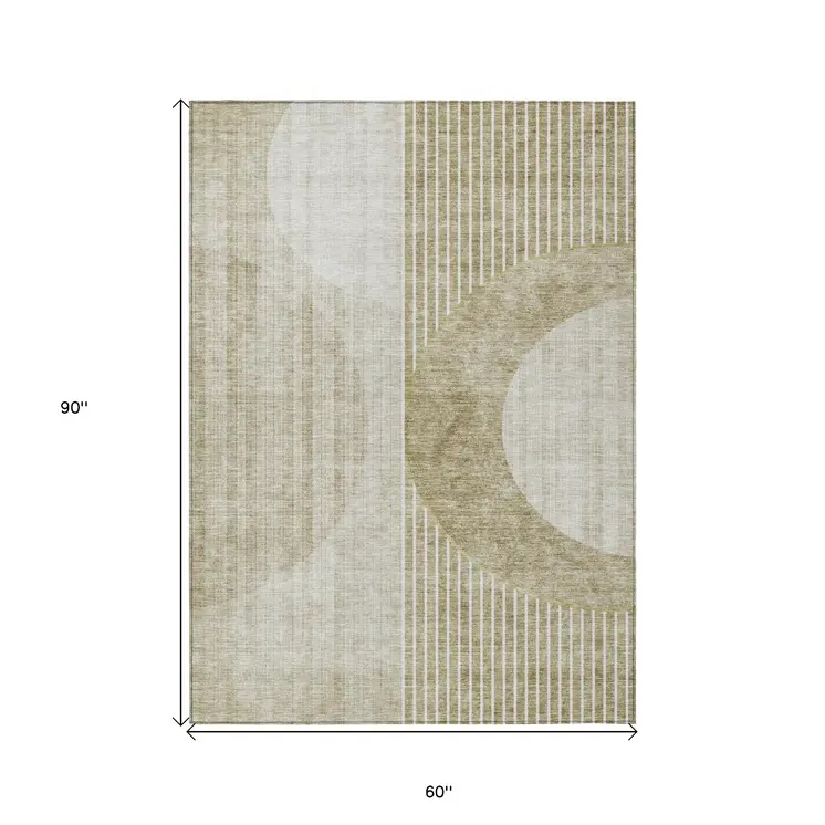 5' X 8' Taupe Beige And Tan Geometric Washable Indoor Outdoor Area Rug