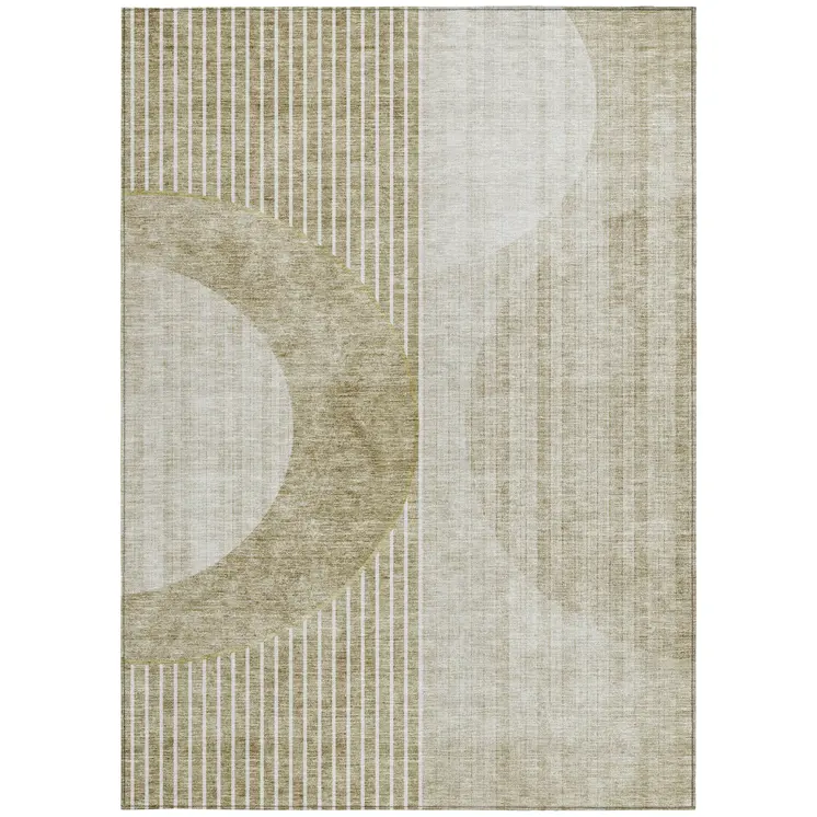 10' X 14' Taupe Beige And Tan Geometric Washable Indoor Outdoor Area Rug
