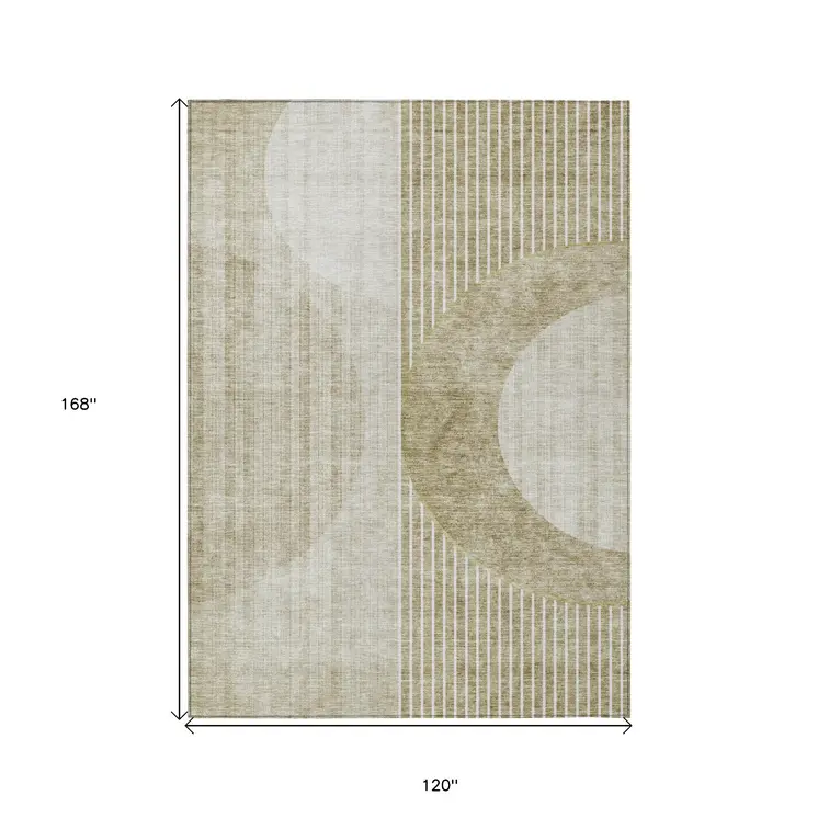 10' X 14' Taupe Beige And Tan Geometric Washable Indoor Outdoor Area Rug