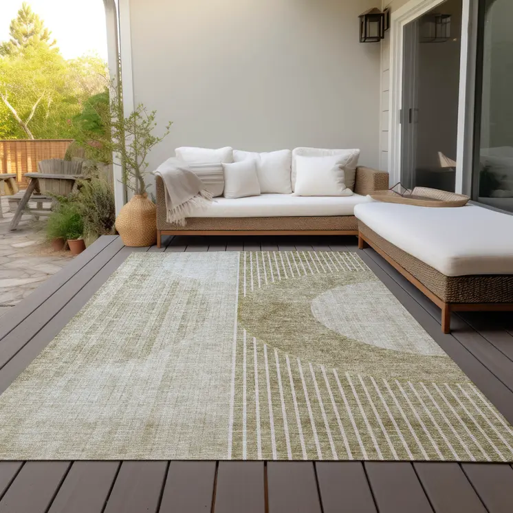 10' X 14' Taupe Beige And Tan Geometric Washable Indoor Outdoor Area Rug