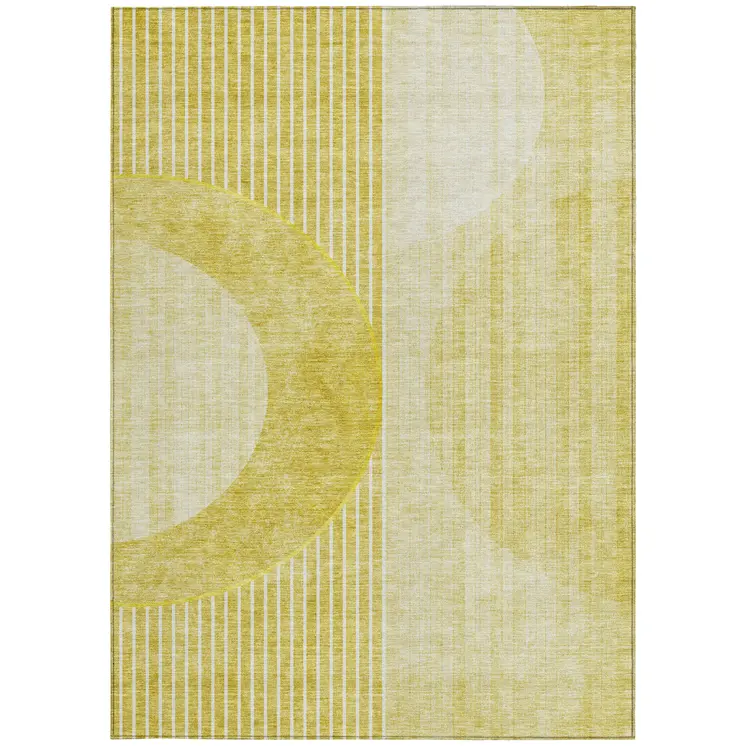10' X 14' Wheat Gold And Ivory Geometric Washable Indoor Outdoor Area Rug