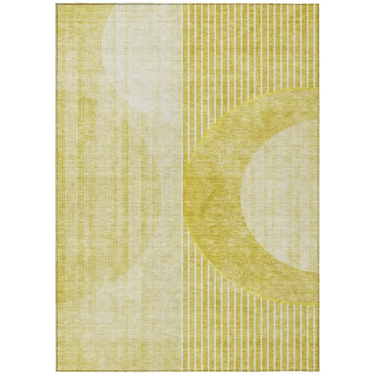 10' X 14' Wheat Gold And Ivory Geometric Washable Indoor Outdoor Area Rug