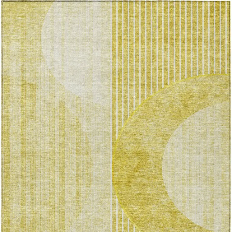 10' X 14' Wheat Gold And Ivory Geometric Washable Indoor Outdoor Area Rug