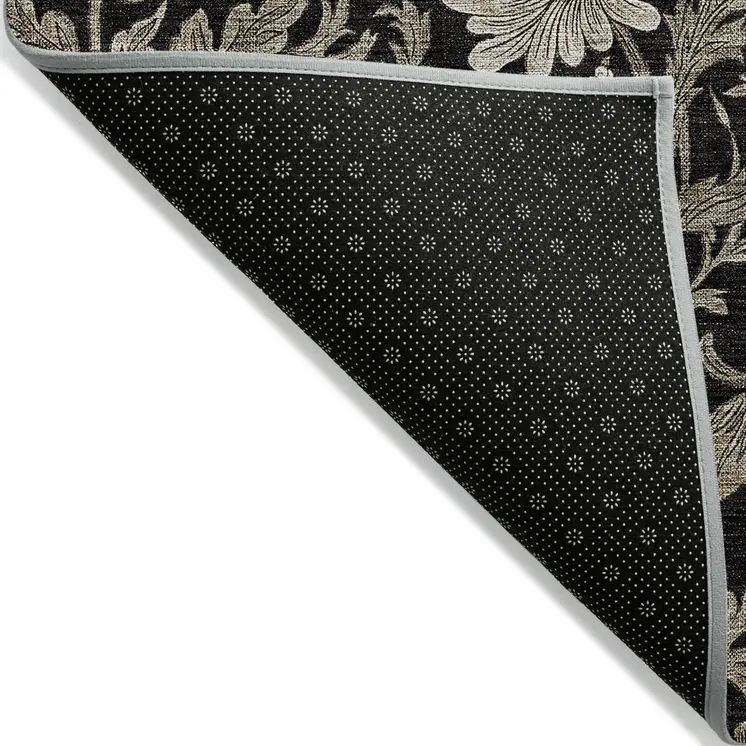 3' X 5' Black Taupe And Beige Floral Washable Indoor Outdoor Area Rug