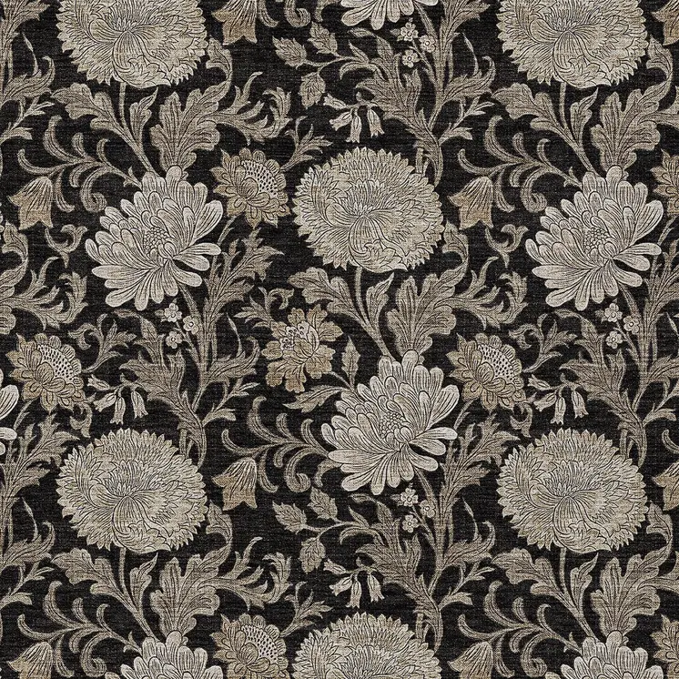 8' X 10' Black Taupe And Beige Floral Washable Indoor Outdoor Area Rug