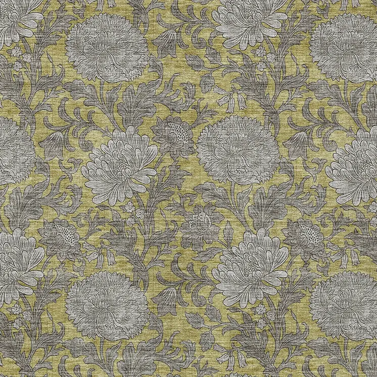 3' X 5' Gold Gray And Charcoal Floral Washable Indoor Outdoor Area Rug