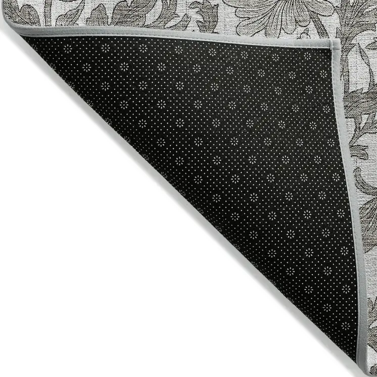 9' X 12' Ivory And Gray Floral Washable Indoor Outdoor Area Rug