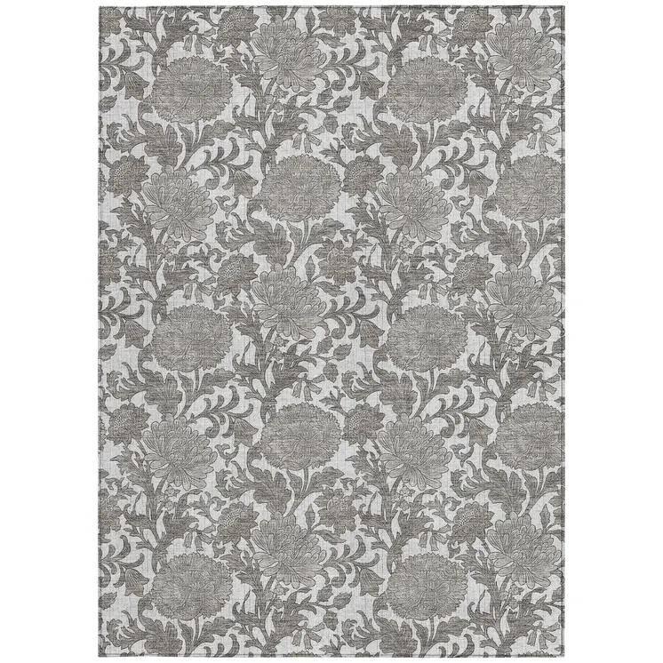 10' X 14' Ivory And Gray Floral Washable Indoor Outdoor Area Rug