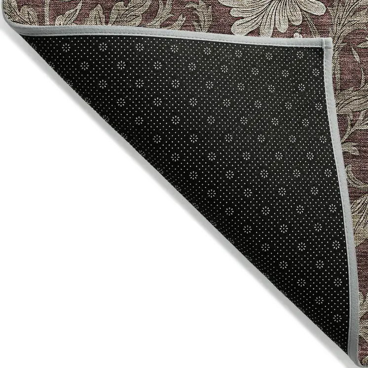 3' X 5' Merlot Taupe And Beige Floral Washable Indoor Outdoor Area Rug