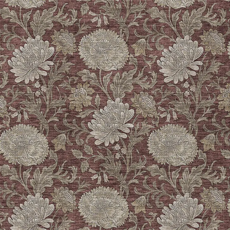 10' X 14' Merlot Taupe And Beige Floral Washable Indoor Outdoor Area Rug