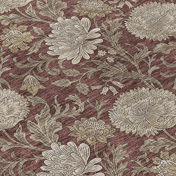 10' X 14' Merlot Taupe And Beige Floral Washable Indoor Outdoor Area Rug