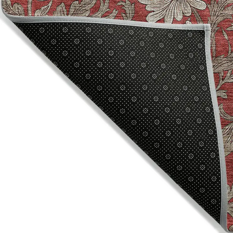 10' X 14' Red Taupe And Beige Floral Washable Indoor Outdoor Area Rug