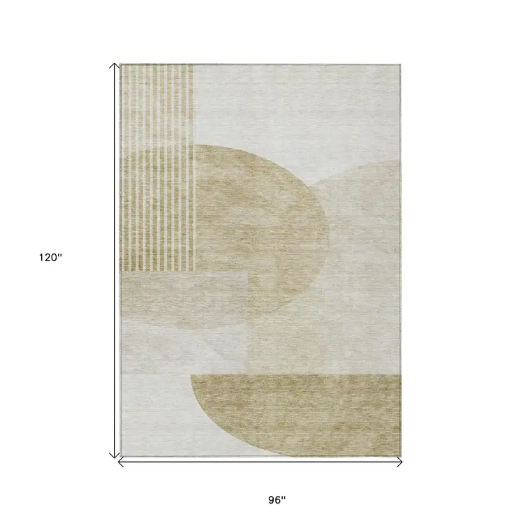 8' X 10' Brown Beige And Ivory Geometric Washable Indoor Outdoor Area Rug