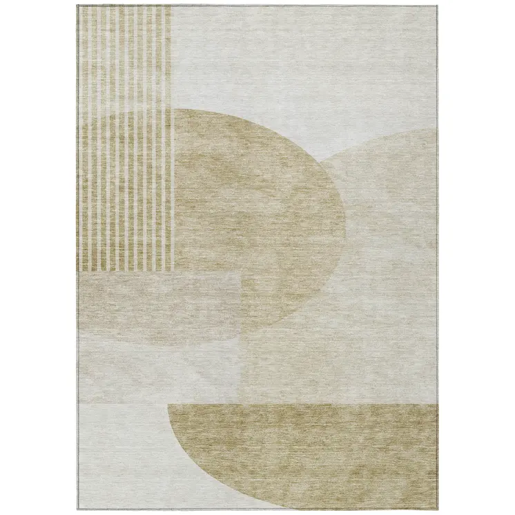 9' X 12' Brown Beige And Ivory Geometric Washable Indoor Outdoor Area Rug