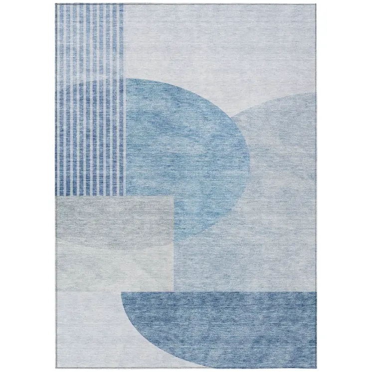 3' X 5' Navy Blue And Sky Blue Geometric Washable Indoor Outdoor Area Rug