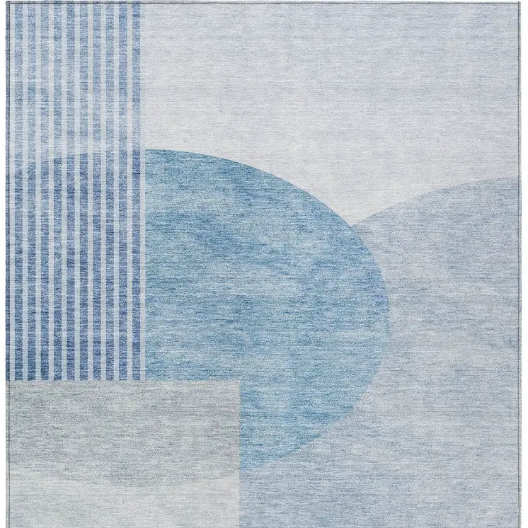 10' X 14' Navy Blue And Sky Blue Geometric Washable Indoor Outdoor Area Rug