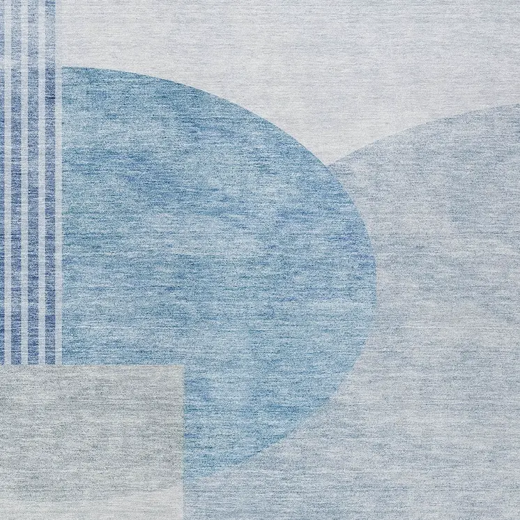 10' X 14' Navy Blue And Sky Blue Geometric Washable Indoor Outdoor Area Rug