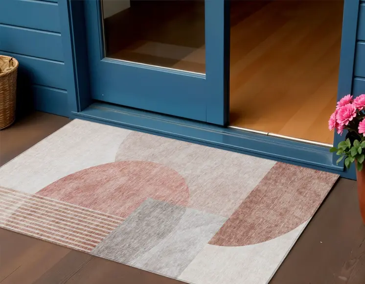 3' X 5' Copper Red And Gray Geometric Washable Indoor Outdoor Area Rug