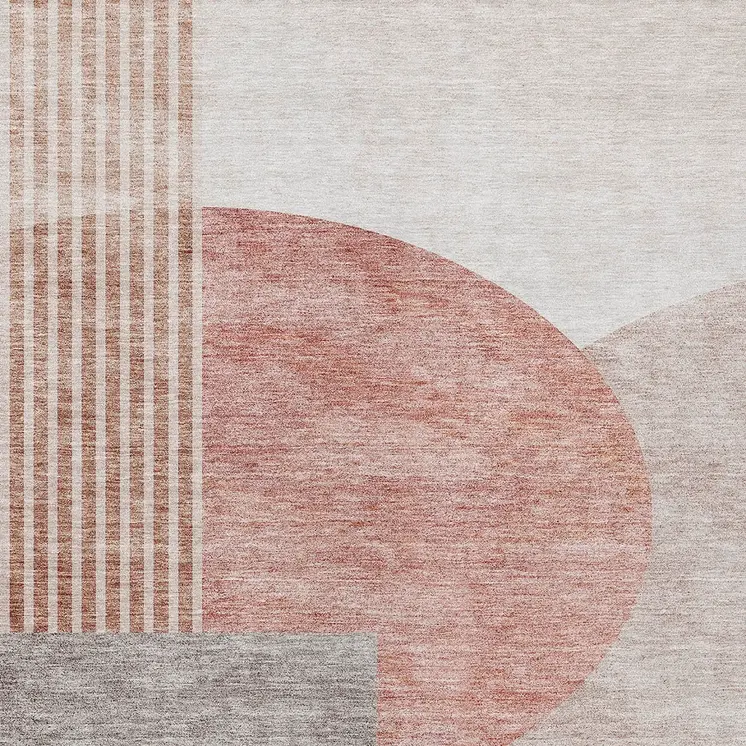 5' X 8' Copper Red And Gray Geometric Washable Indoor Outdoor Area Rug