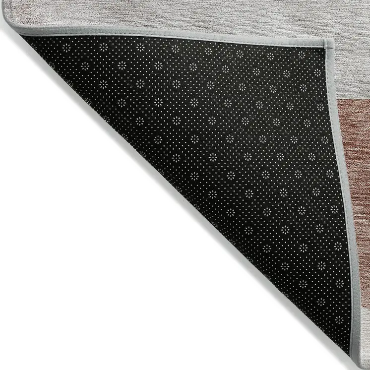 8' Copper Red And Gray Round Geometric Washable Indoor Outdoor Area Rug