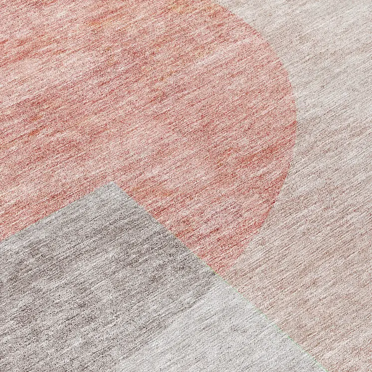 8' Copper Red And Gray Round Geometric Washable Indoor Outdoor Area Rug