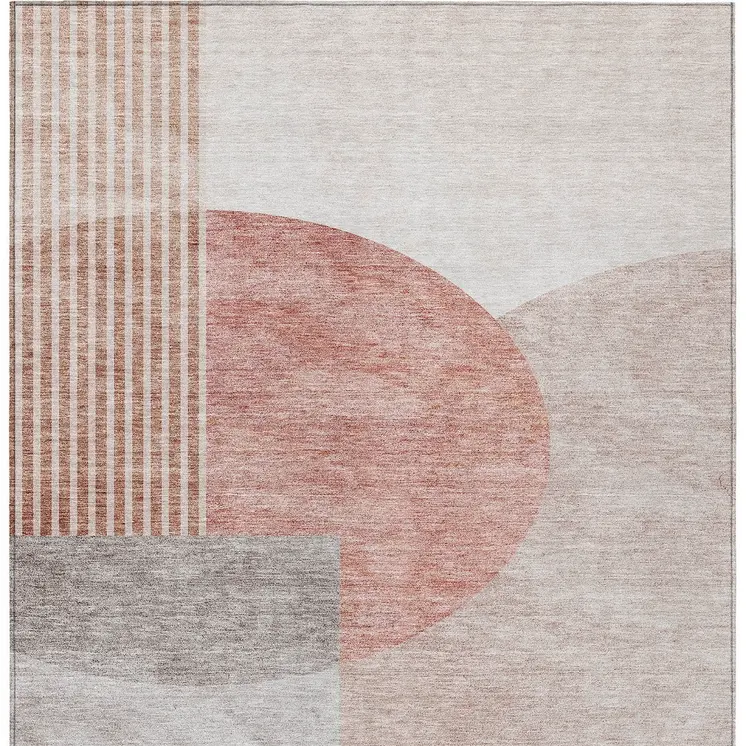 8' X 10' Copper Red And Gray Geometric Washable Indoor Outdoor Area Rug