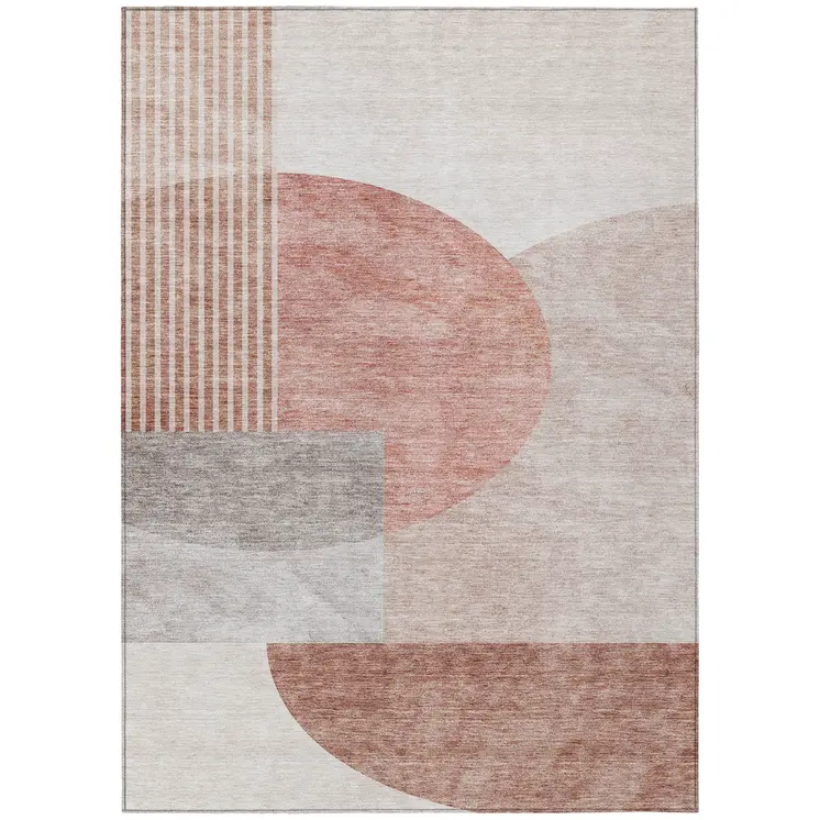 9' X 12' Copper Red And Gray Geometric Washable Indoor Outdoor Area Rug