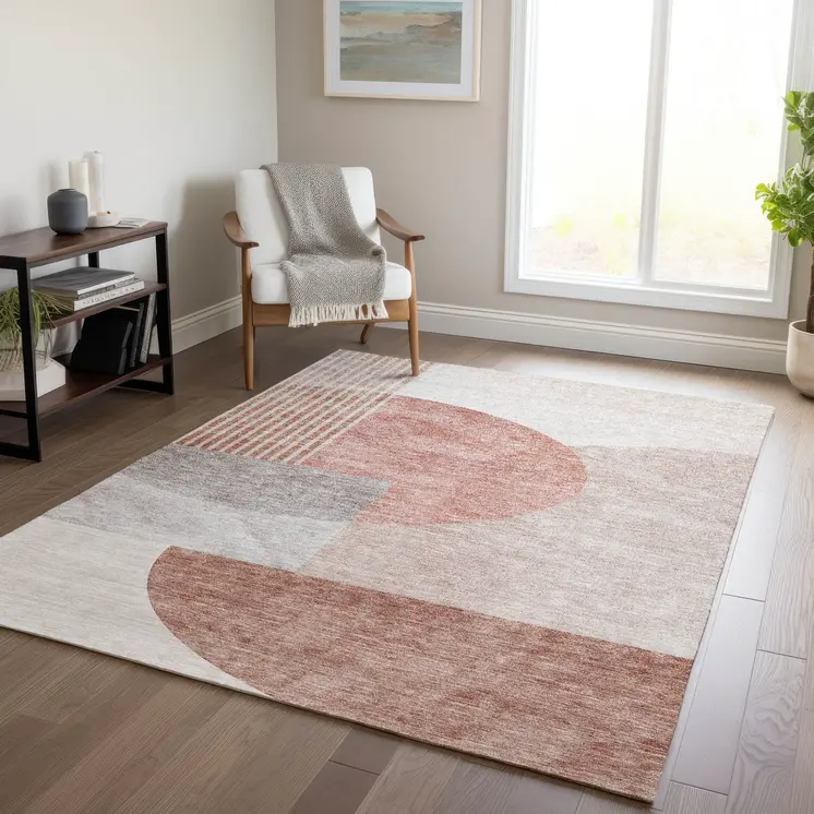 10' X 14' Copper Red And Gray Geometric Washable Indoor Outdoor Area Rug