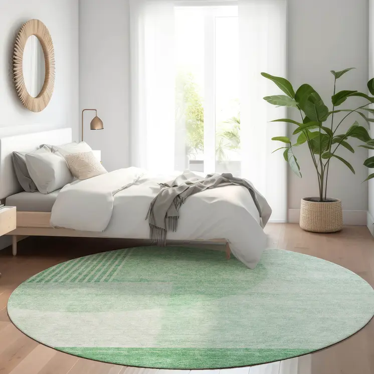 8' Green And Mint Green Round Geometric Washable Indoor Outdoor Area Rug