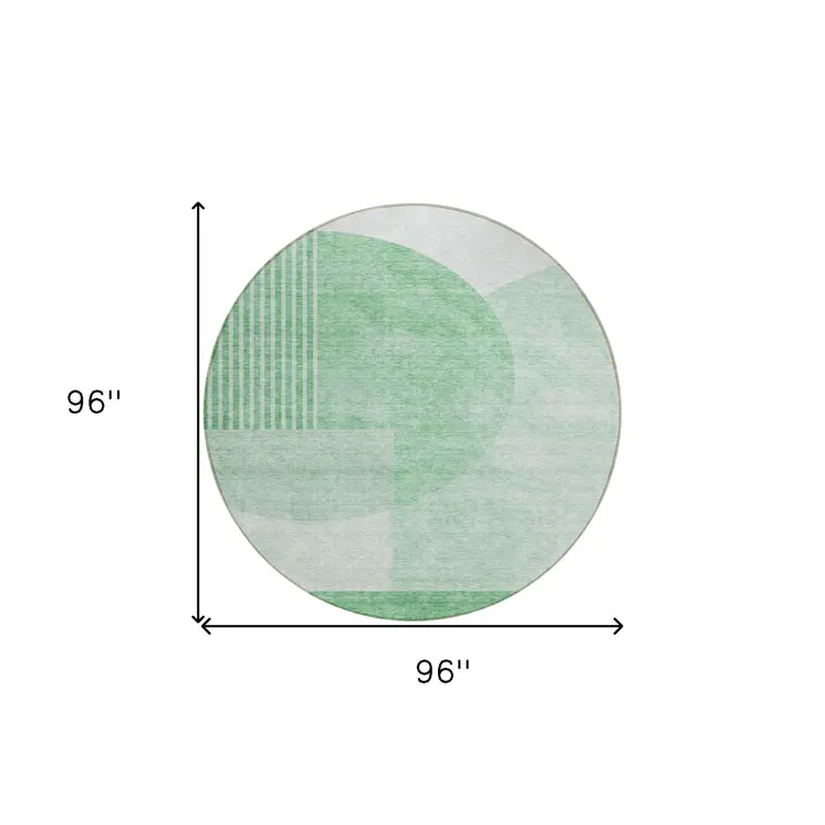 8' Green And Mint Green Round Geometric Washable Indoor Outdoor Area Rug