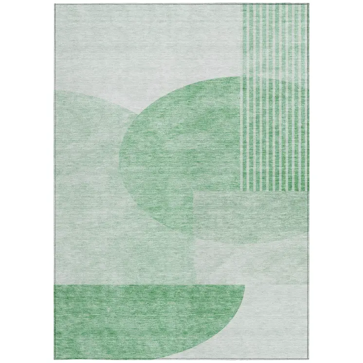 8' X 10' Green And Mint Green Geometric Washable Indoor Outdoor Area Rug