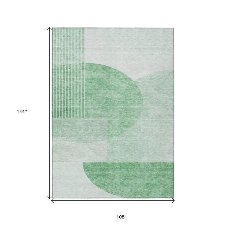 9' X 12' Green And Mint Green Geometric Washable Indoor Outdoor Area Rug