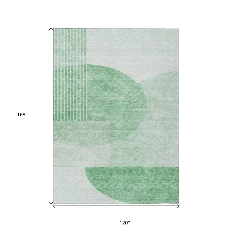 10' X 14' Green And Mint Green Geometric Washable Indoor Outdoor Area Rug