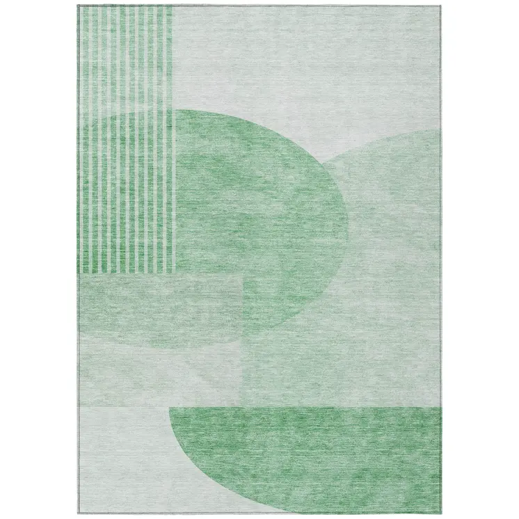 10' X 14' Green And Mint Green Geometric Washable Indoor Outdoor Area Rug